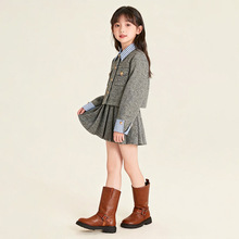 女童套装秋冬季2026新款韩式高级感翻领装洋气秋小香风外套百褶裙