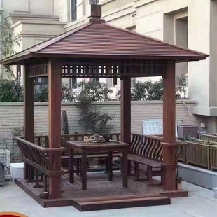加厚新中式仿古四角凉亭户外花园庭院防腐木实木别墅院子室外亭子-阿里巴巴