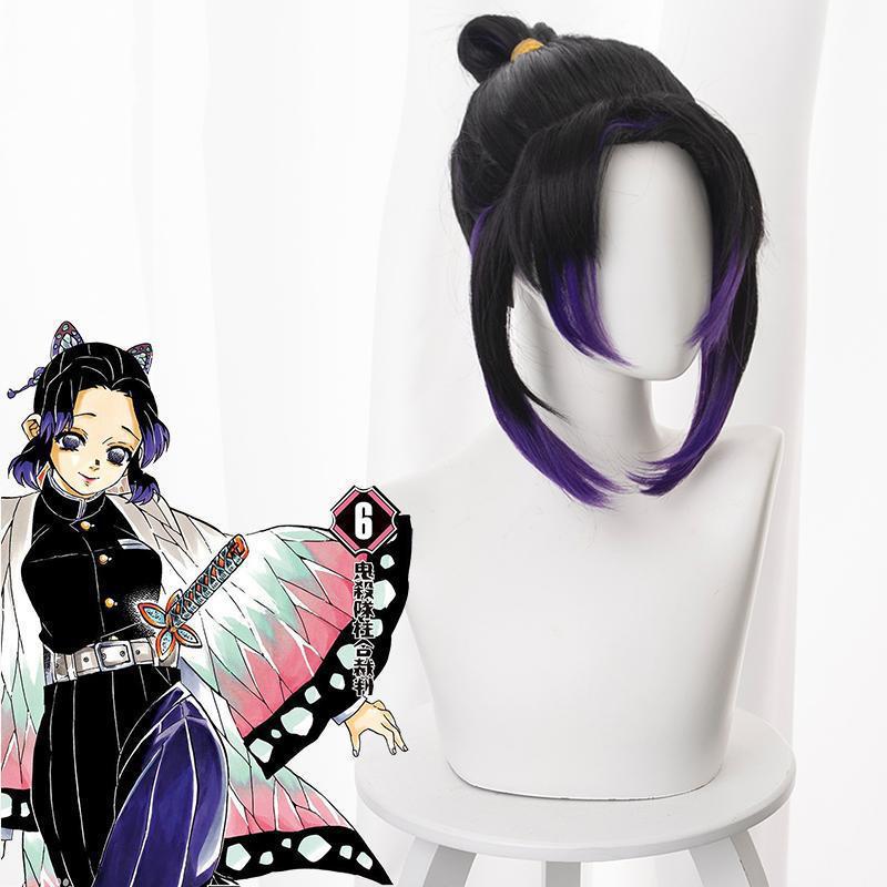 Animación fantasma de la hoja de mariposa cos peluca insecto columna de mariposa / mariposa忍ar negro gradiente púrpura modelado ponytail