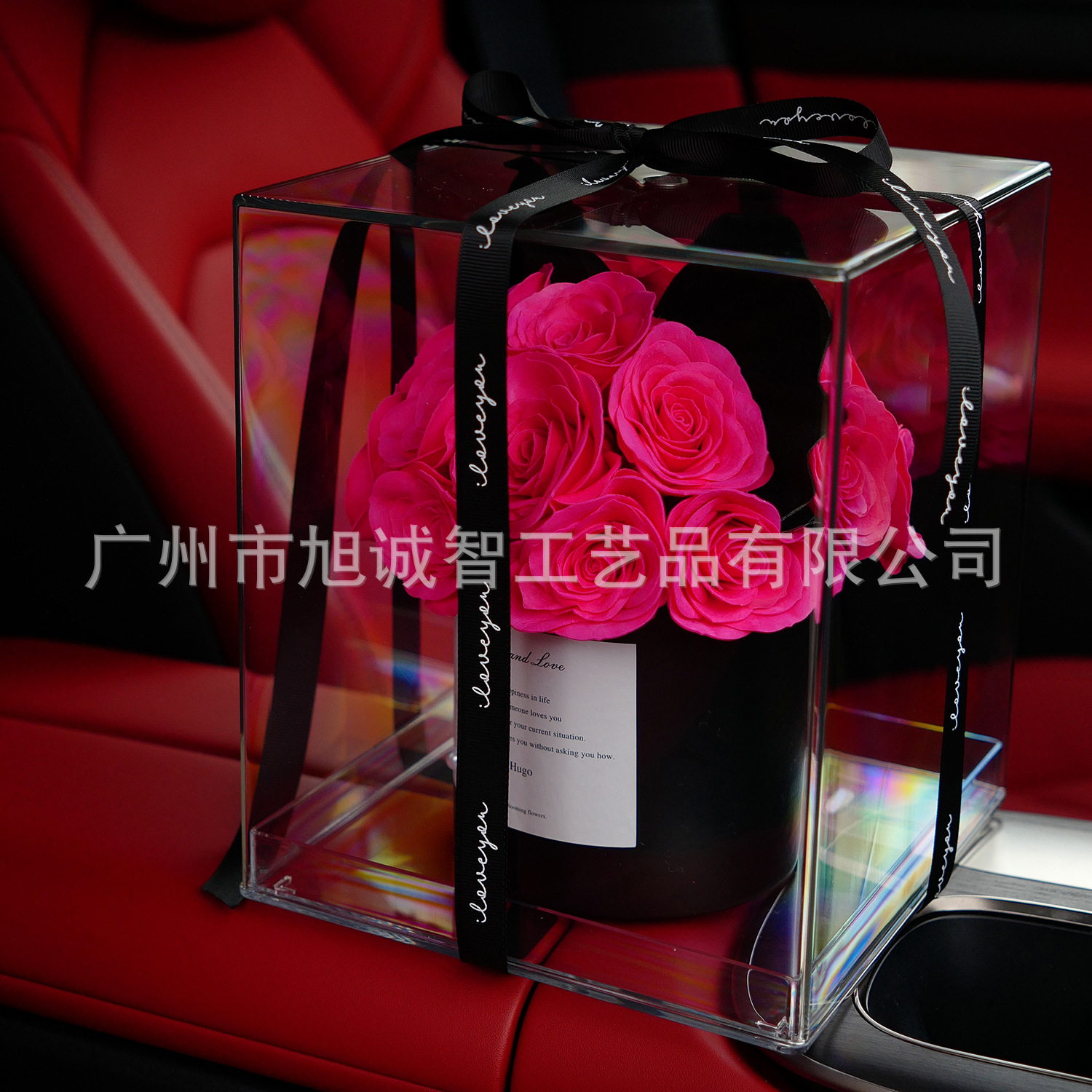 Día de San Valentín Acrílico Flor eterna Rosa Abrazado Cubo Saponina Flor Ramo Caja de flores Caja de regalo Diy Regalo de cumpleaños