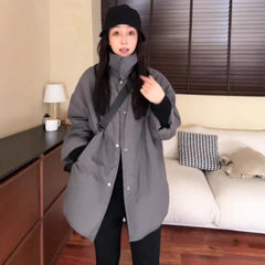 立襟極簡風中長タイプ綿服女2024秋冬郭形百合綿工装トレンチコート綿服