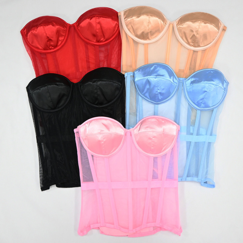 Cross-Border Influencer Picks See-Through Mesh Body-Shaping Sexy Intimates Fishbone Bra Corset Corset [Steel Ring]