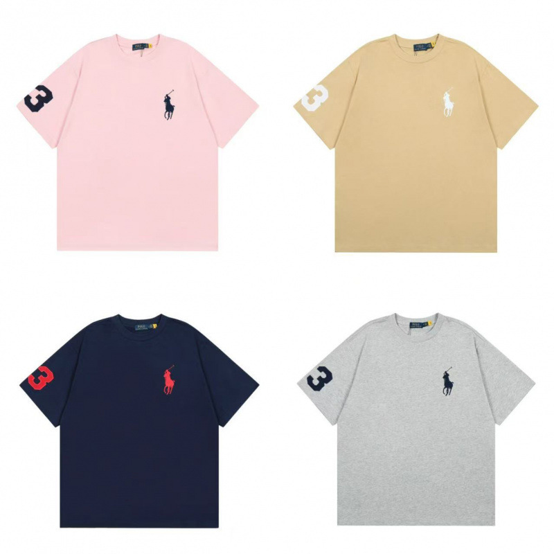 Cross-Border L Ralph Lauren Classic Embroidered Large Horse Logo Round Neck Basic Short-Sleeve Shirt