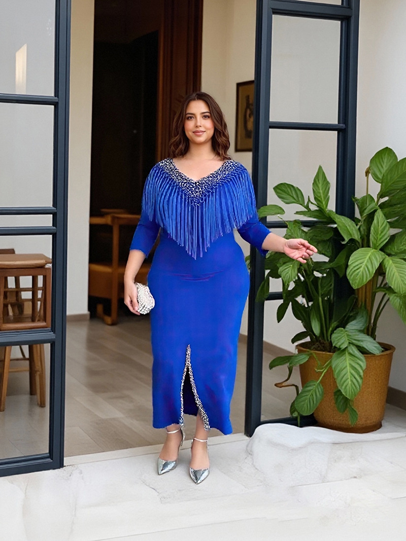 GraceChic Elegantes, figurbetontes, afrikanisches Plus-Size-Quastenkleid im europäischen und amerikanischen Stil für Damen, ideal für Pendler, 0010_voghion.com