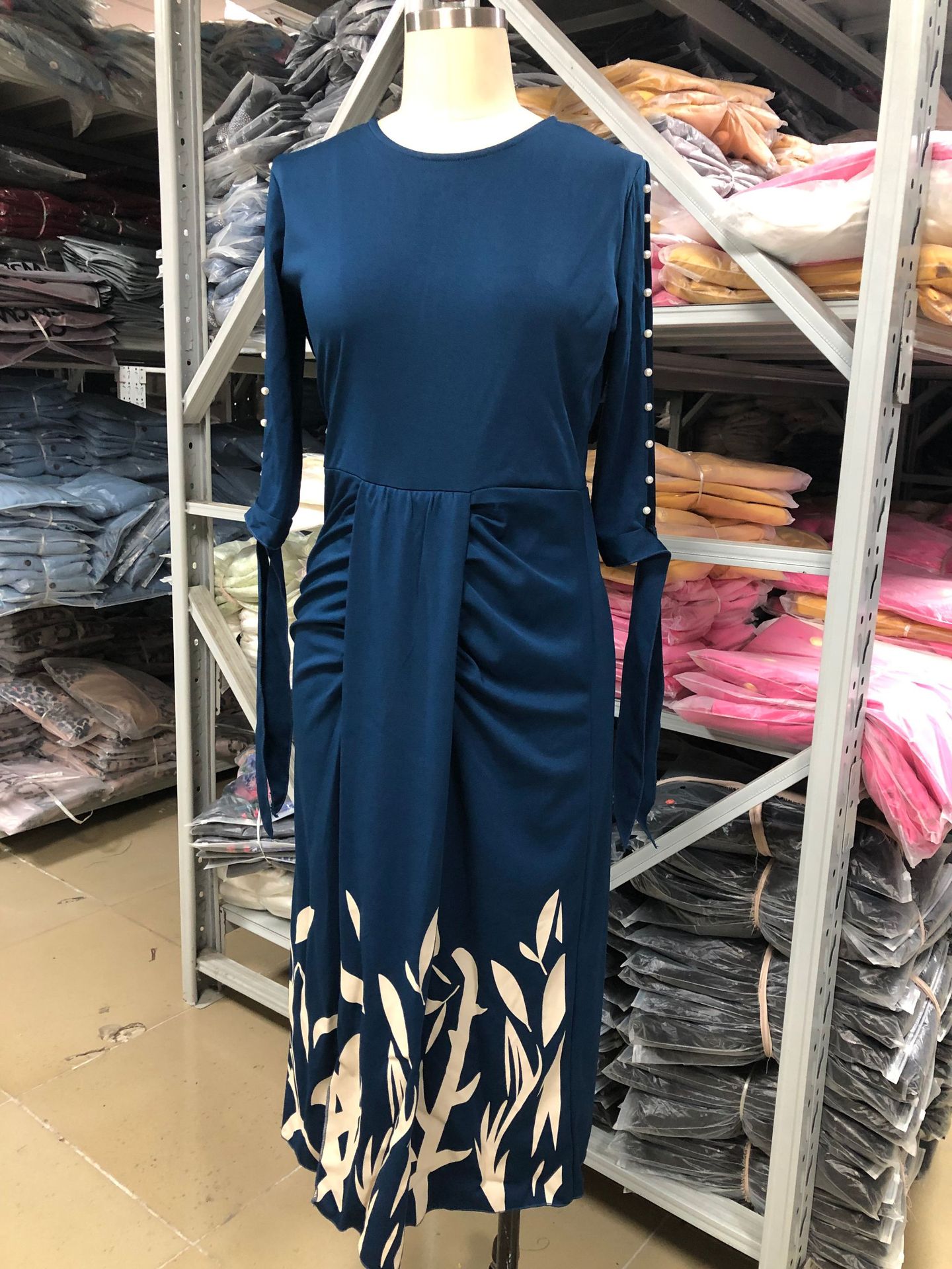 Women's Clothing High Waisted Blue Casual Dress New Mid Length Printed Sleeve Hollow Out Women's Clothing_ecoleips.com