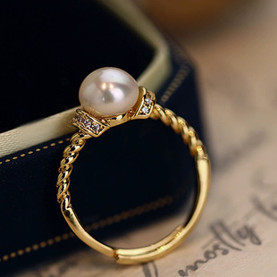 Authentic [the apple of the eye] 925 sterling silver twist ring inlaid with fresh water pearl ring female sweet essence genuine goods