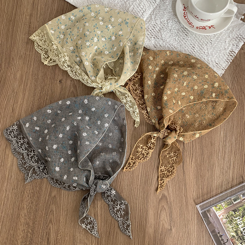Bufanda triangular babero mujer primavera y verano nuevo estilo encaje borde floral cuello bufanda bufanda diadema pastoral femenina tocado accesorios para el cabello