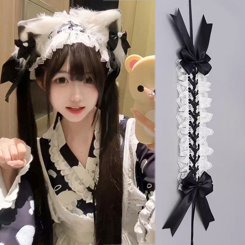 ダークゴシックスタイルレースリボンヘッドバンド女性ロリータハイエンド翼頭飾り天使のヘアアクセサリー|undefined