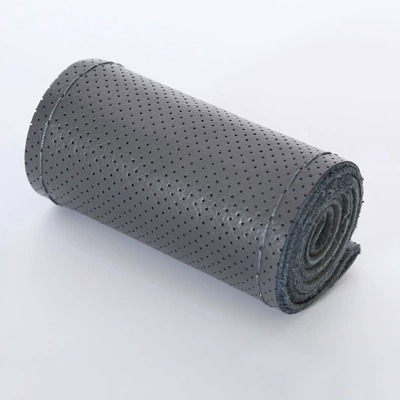 Car Hand-Stitched Cowhide Handlebar Cover, Steering wheel cover - full-hole-style-gray-gray-line-36cm