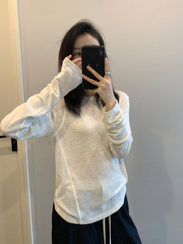 琪镌绘制早秋新款打底衫女薄基础款简约内搭长袖T恤女上衣081018|undefined