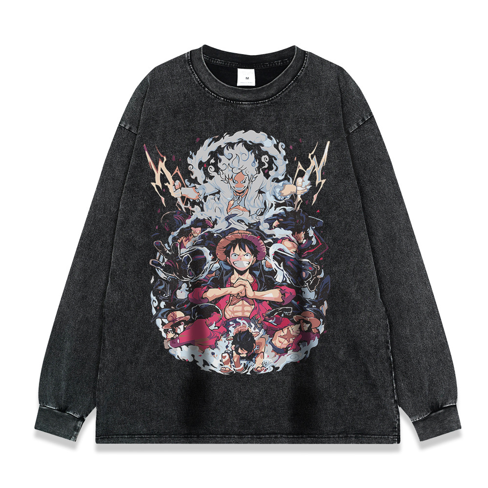 260g pesado copo de nieve frito de manga larga Camiseta americana retro alta calle moda marca suéter suelta Otoño e Invierno de los hombres y las mujeres de fondo