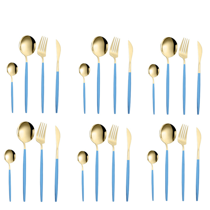 Amazon transfronterizo vajilla de acero inoxidable conjunto de 24 piezas portugués occidental cuchillo de carne, tenedor y cuchara traje de boda conjunto LOGO