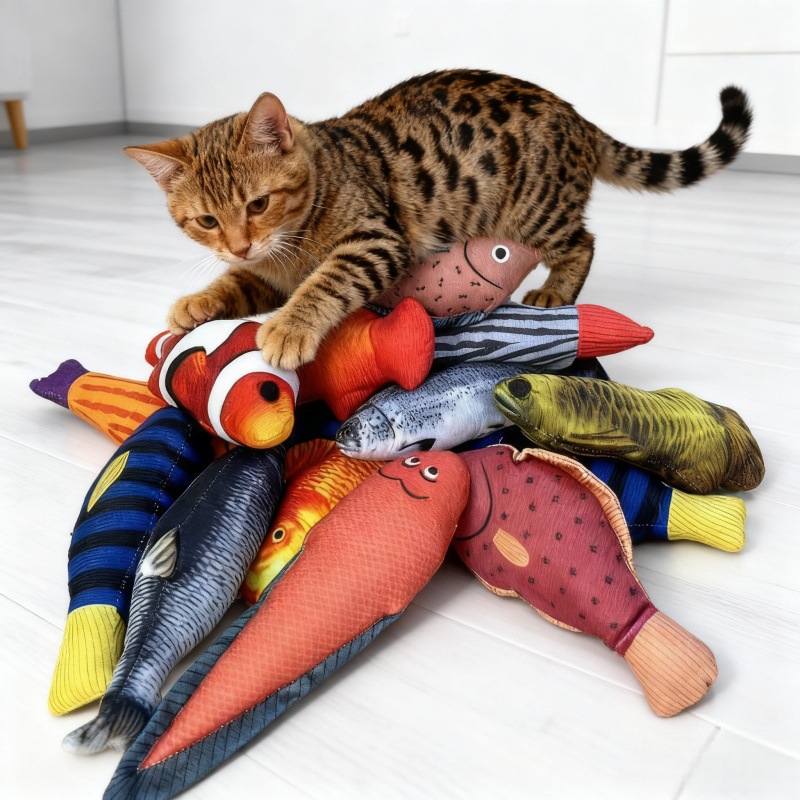 Juguete de Pez Simulado con Hierba Gatera de Peluche, Alivio de Estrés, para Gatos
