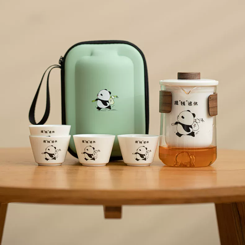 Handheld elite tea set for traveling, travel sophisticated equipment for camping, panda, full set