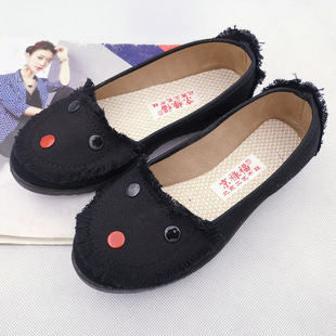 Cute Flat Non-slip Comfortable All-match Shoes for Work Spring and Summer Breathable Shallow Mouth Flat Heel Women's Old Beijing Cloth Shoes