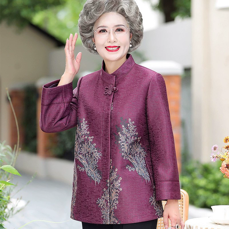 Осеннее шерстяное пальто для бабушки 60-летнего 70 лет, весна-осень для матери среднего и пожилого возраста, костюм Тан, пальто 80 одежда для старой леди