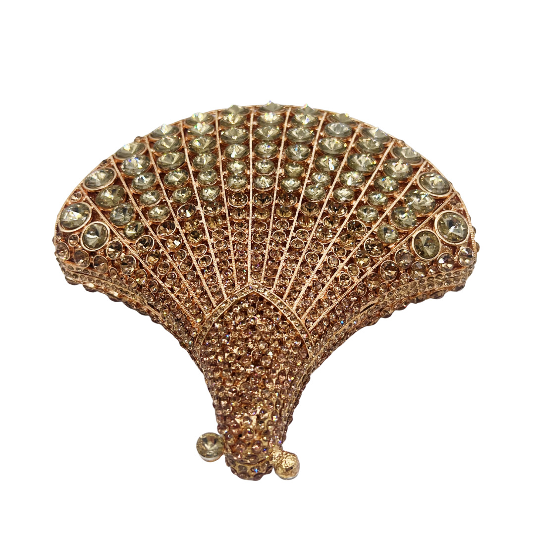 Clutch nữ hình quạt đính đá cao cấp dự tiệc cầm tay — màu vàng, bạc, màu đỏ, màu ô liu xanh chi tiết 4