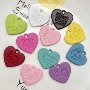 Candy-Colored Painted Acrylic Imitation Alloy Double-Sided English Heart-Shaped Tag Keychain DIY Accessories Macaron