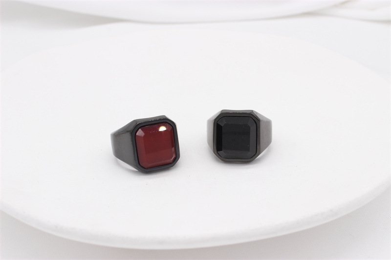 Simple Style Square Titanium Steel Inlay Artificial Gemstones Men's Rings display picture 4
