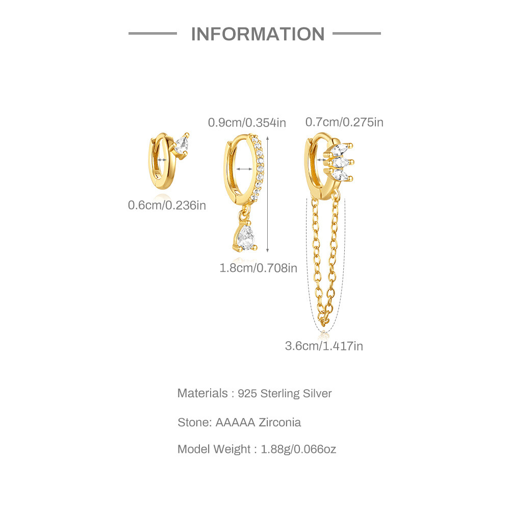 5g Weight 925 Sterling Silver Ear Needle Material Zircon Inlay Material Earrings Classification 1 Set Quantity Holiday, Daily Occasion 925 Sterling Silver Material Geometric Pattern Women's Gender Asymmetrical, Inlay Design Simple Style, Shiny Style 1 Set 925 Sterling Silver Zircon Geometric Earrings 3