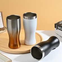 跨境304不锈钢腰型啤酒杯大容量双层保温杯户外便携喷塑汽车杯