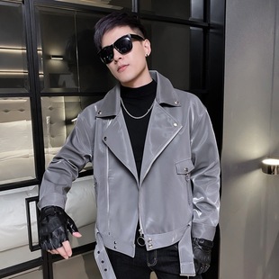 Men's Pu Leather Jacket Men's Leather Jacket New Korean Style Trendyy Handsome Jacket Men's Autumn and Winter Short Clothes for Men