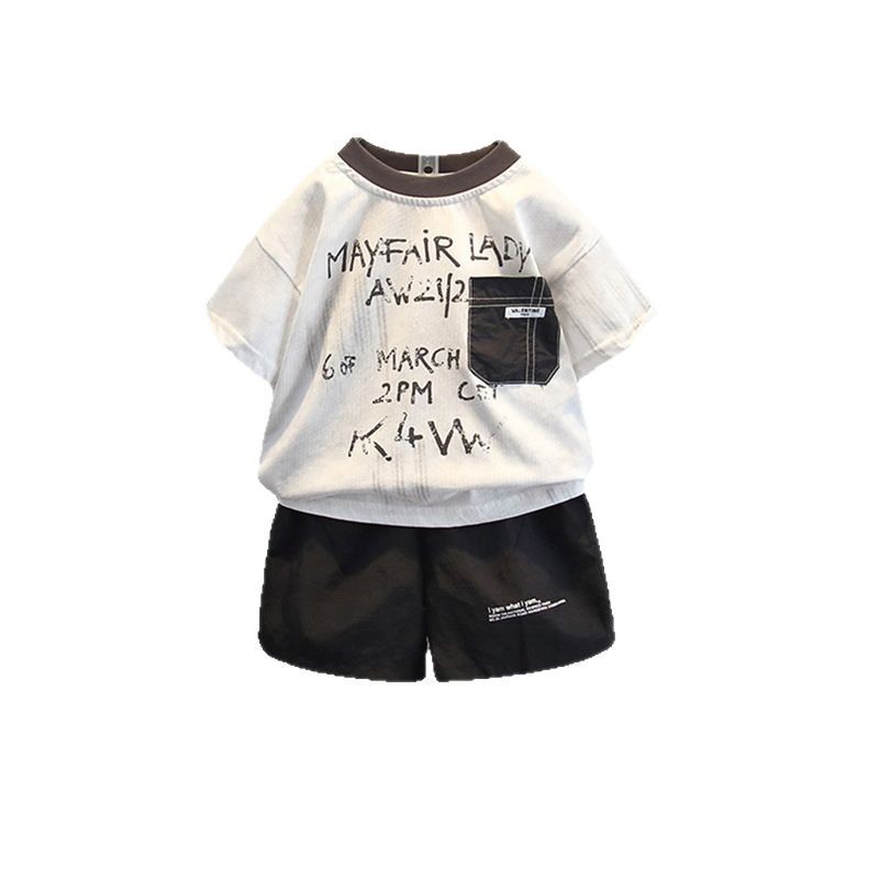 7988 Traje de verano para niños para niños 2025 nuevo estilo verano delgado niño hermoso traje de dos piezas de manga corta moda fresca
