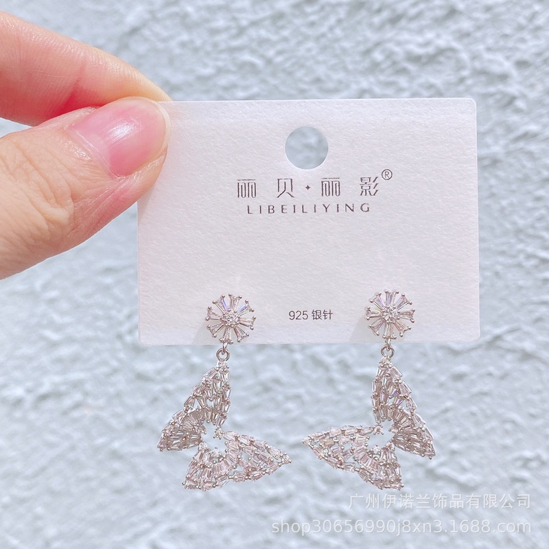 丽银/丽贝丽影闪锆吊坠轻奢风s925银针耳环高级感长款宴会奢华女|undefined