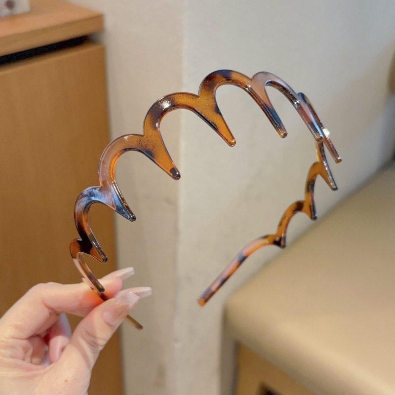 Dulce malla de perlas negras onduladas bandas de cabello para mujeres de alto nivel de sensación de cabello flojo raíz clip de cabello alto cráneo cara pequeña bandas de cabeza