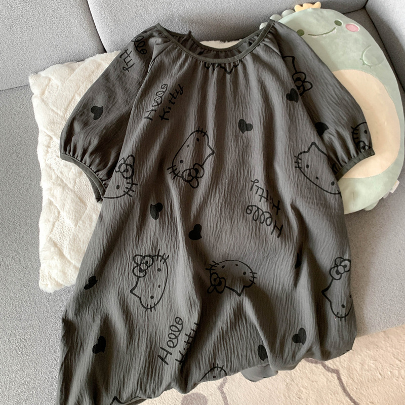 HolloKitty pijamas para mujer verano nube hilo de algodón de manga corta camisón linda niña seda de algodón ropa de hogar verano