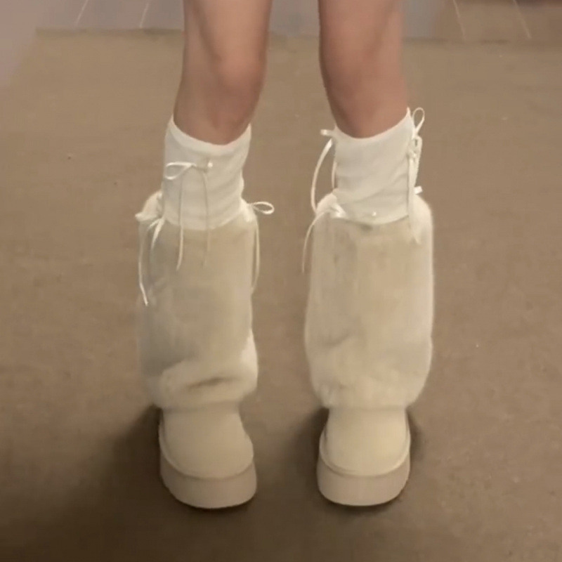 White high boots platform, warm footwear