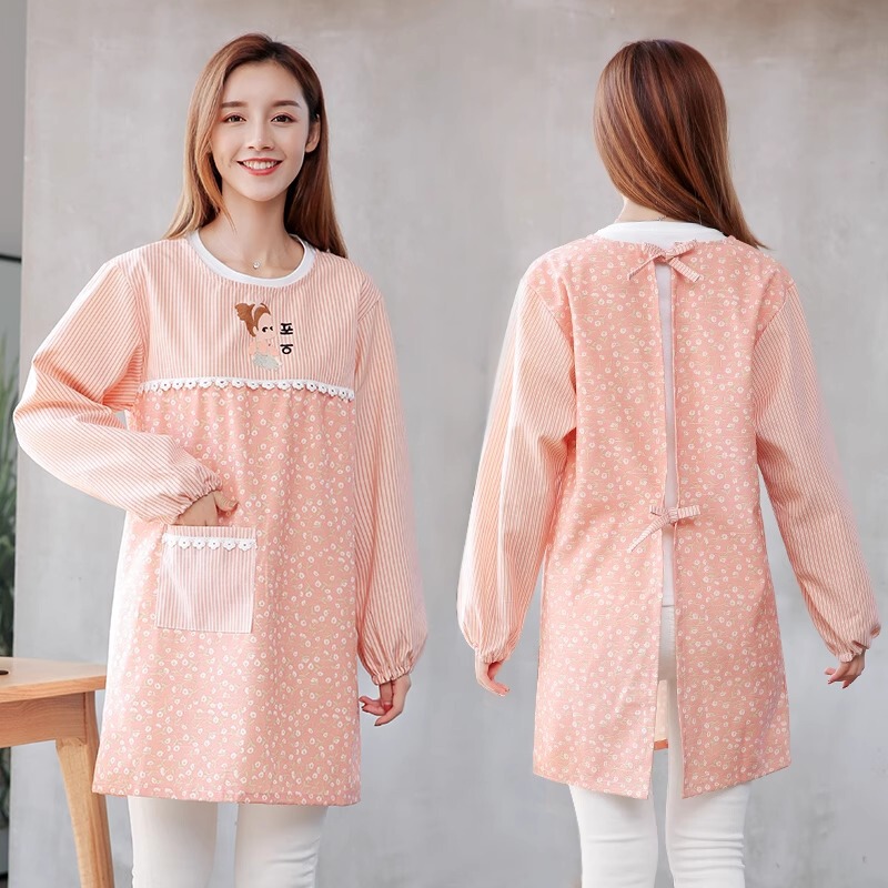 2025 New Cooking Apron Home Kitchen Reverse Wear Smock for Women Adults Long-Sleeved Waterproof and Oil-Proof Protective Clothing with Sleeves