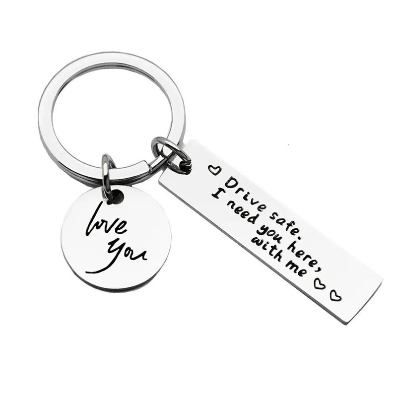 Cross-Border Hot-Selling Family Car Key Personalized Couple Keychain Safe Driving Stainless Steel Engraving Creative