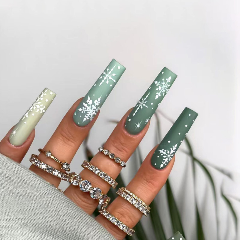 Christmas Snowflake Nail Patch Long Green Nail Patch Holiday Fake Nail Patch Cross-border Wholesale Nails Christmas Snowflake Nail Patch Long Green Nail Patch Holiday Fake Nail Patch Cross-border Wholesale Nails