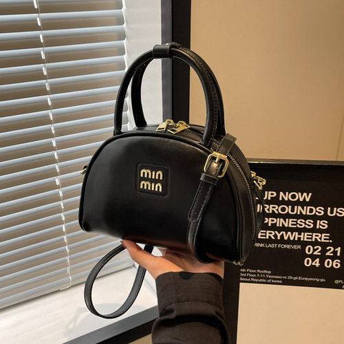 Maillard Retro Portable Bowling Bag Women's 2024 Solid Color New Trendy Korean Style Pillow Bag Versatile Crossbody Bag