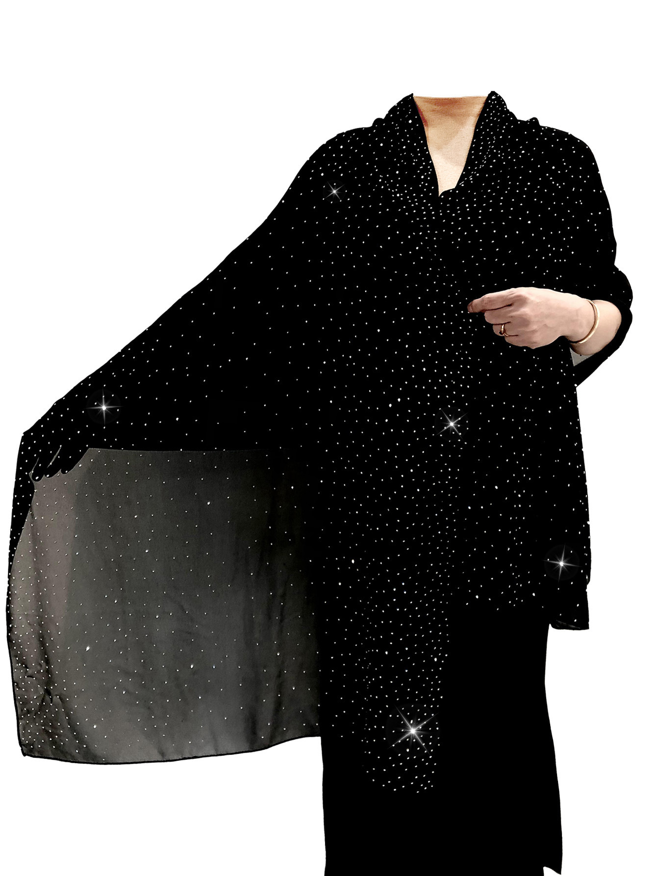 Hot Selling New Solid Color Chiffon Starry Sky Hot Stamping Exquisite And Elegant Banquet Style Extended Version Of High-end Women's Shawl_voghion.com