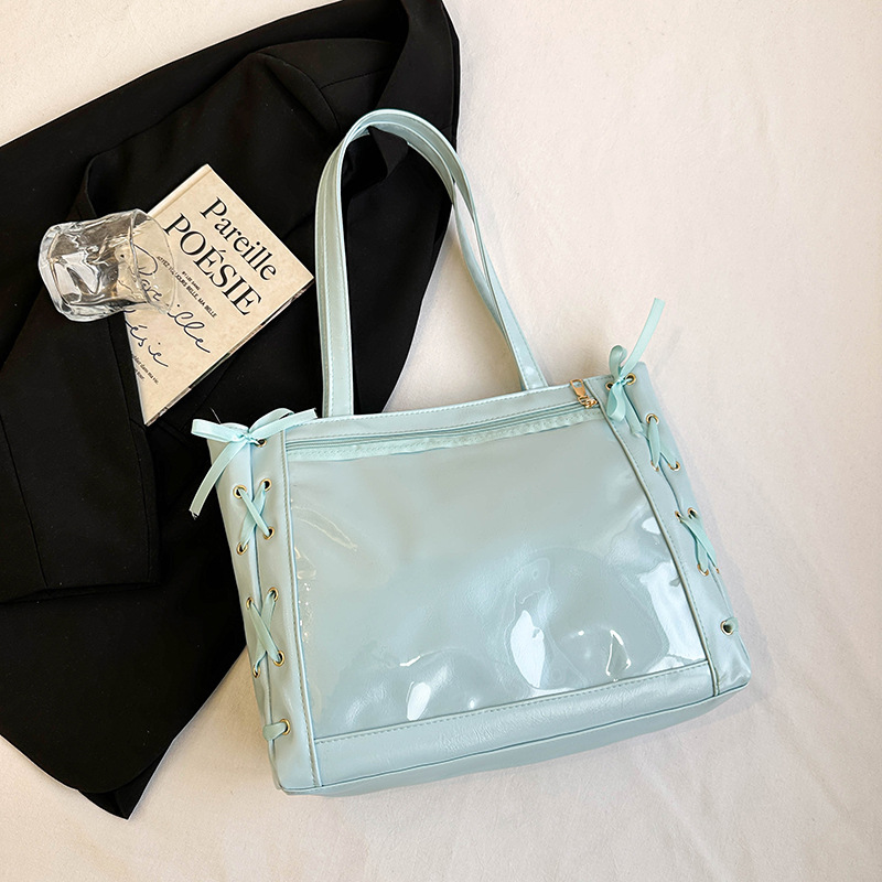 Bolsa de gran capacidad 2025, nueva cinta japonesa suave, arco de arco, bolsas de hombro transparentes, moda