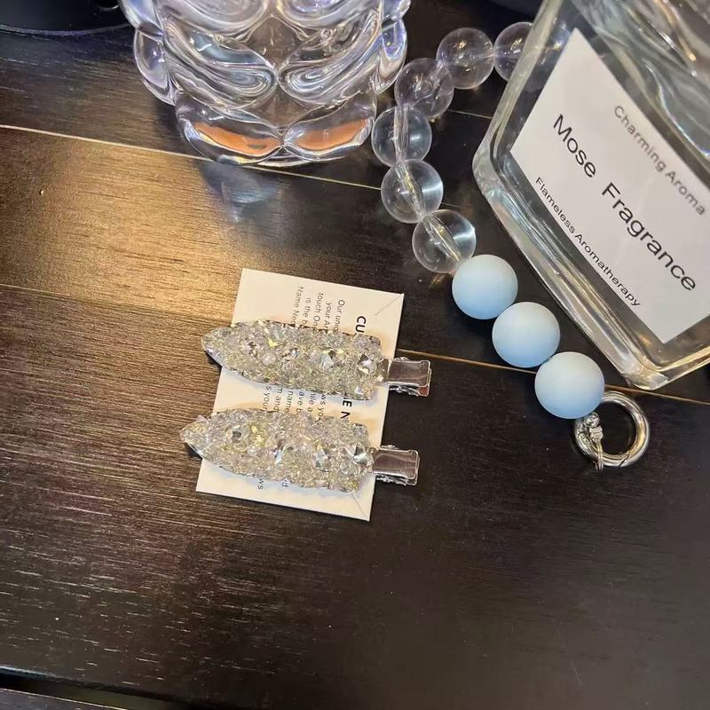 时尚甜酷闪亮白色蓝色水晶冲浪板鸭嘴夹韩版百搭金属铲子发夹边夹|undefined