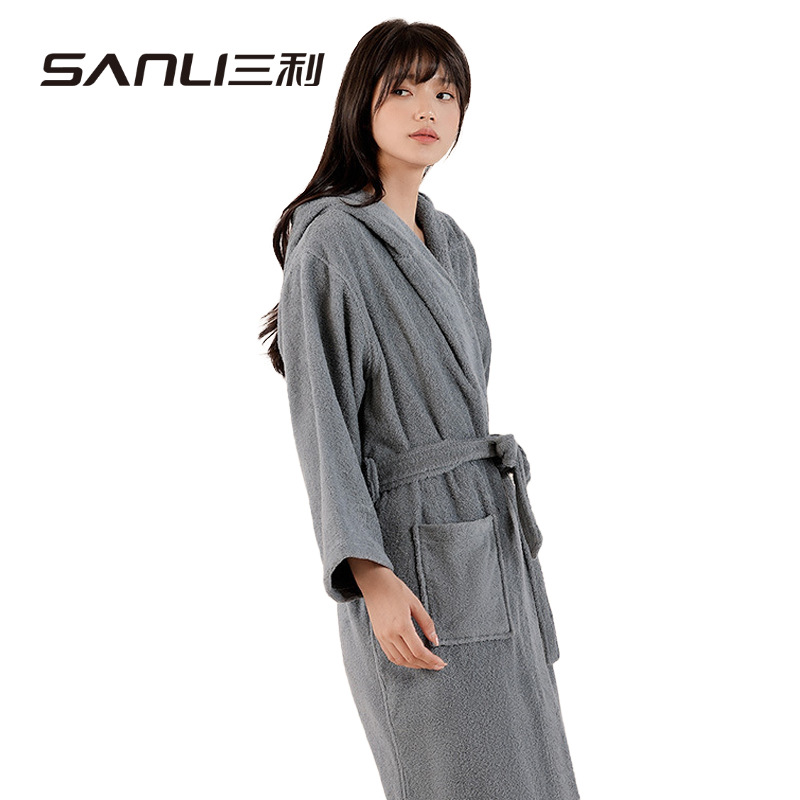Sanli Towel Pure Cotton Bathrobe Absorbent Lovers Pajamas New Long Bathrobe Adult Nightgown Bath Bathrobe