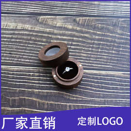 厂家供应黑胡桃圆形包装礼品木盒便携式木质戒指收纳盒求婚戒指盒