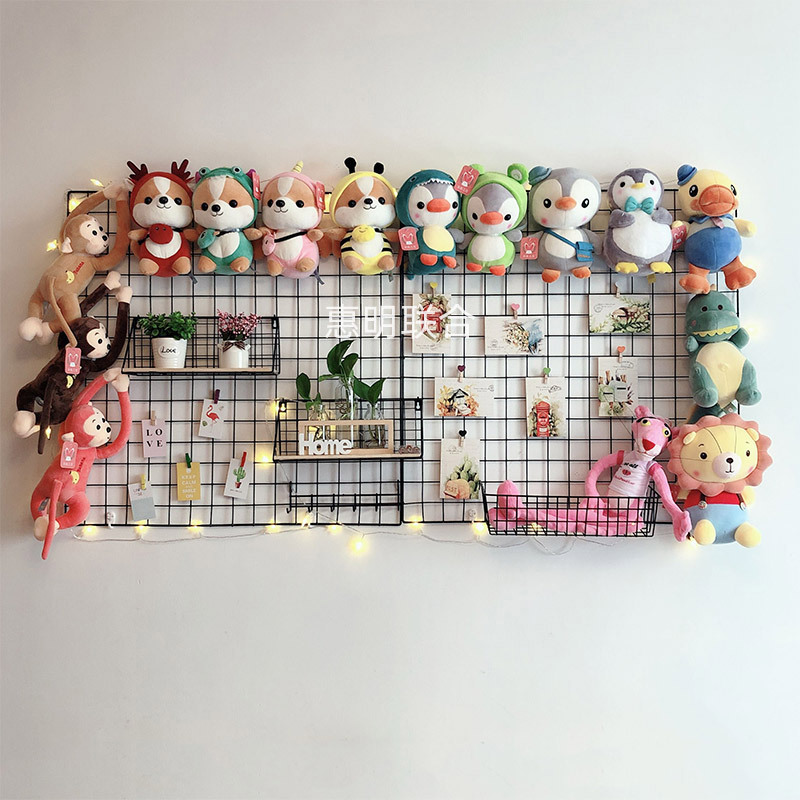 Doll photo wall ins room decoration iron grid background wall plush toy doll puppet storage shelf