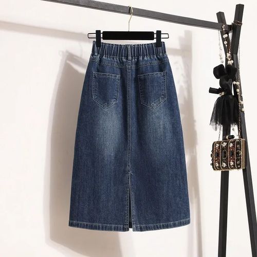 Women's Spring and Autumn Denim Half Skirt Fashion Loose Slimming Meat Covering Medium Length Elastic Denim Skirt
