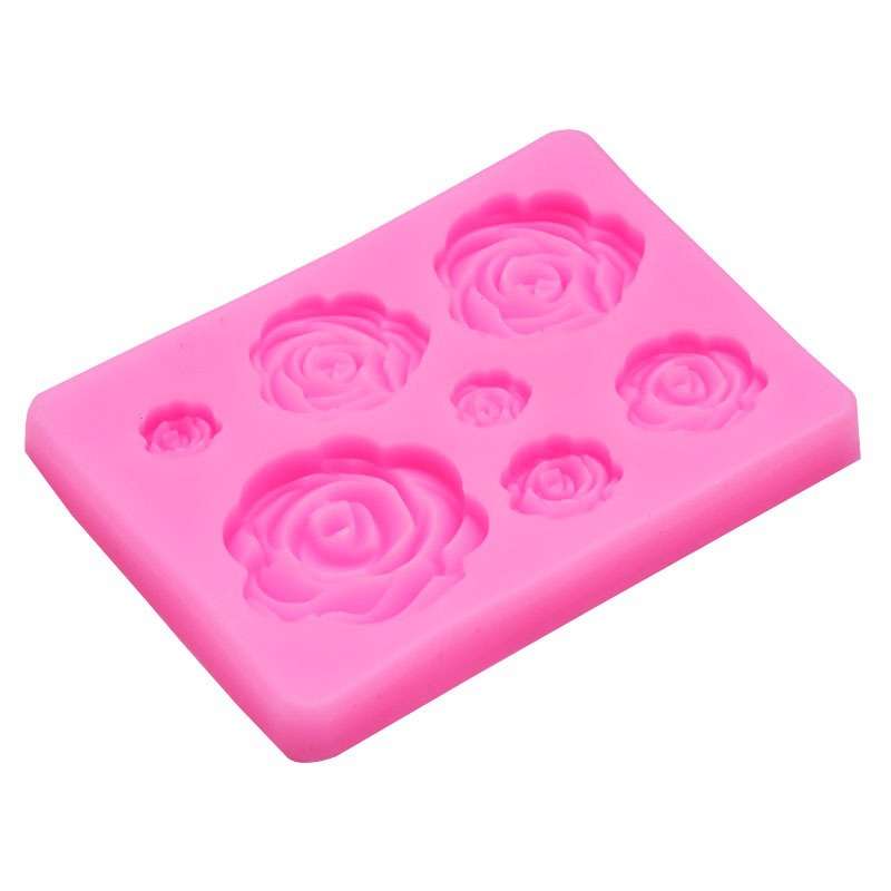 DIY grande, mediano y pequeño 7-pieza 3D flor Rosa molde de silicona Rosa chocolate fondant molde para hornear