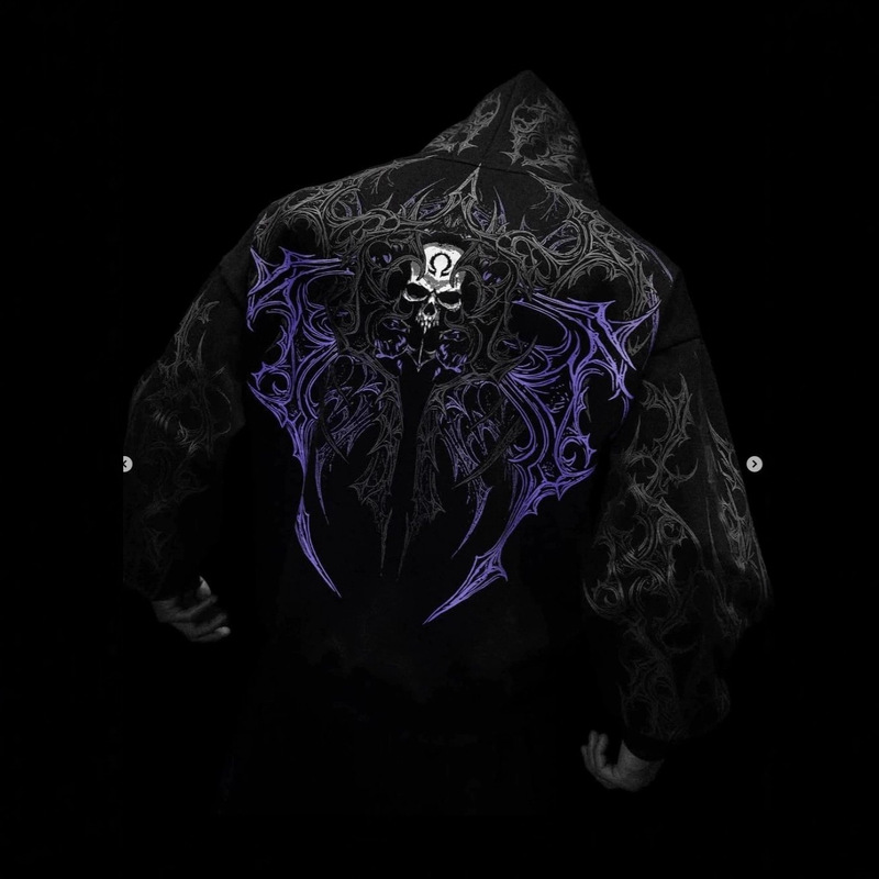 American Trendy Brand Breathedivinity Zipper Sweatshirt Autumn and Winter Dark Style Skull Print Hooded Cardigan