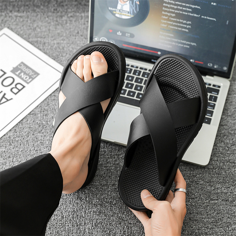 Men's Slip-on Slippers With Cross-strap For Comfortable Walking_voghion.com