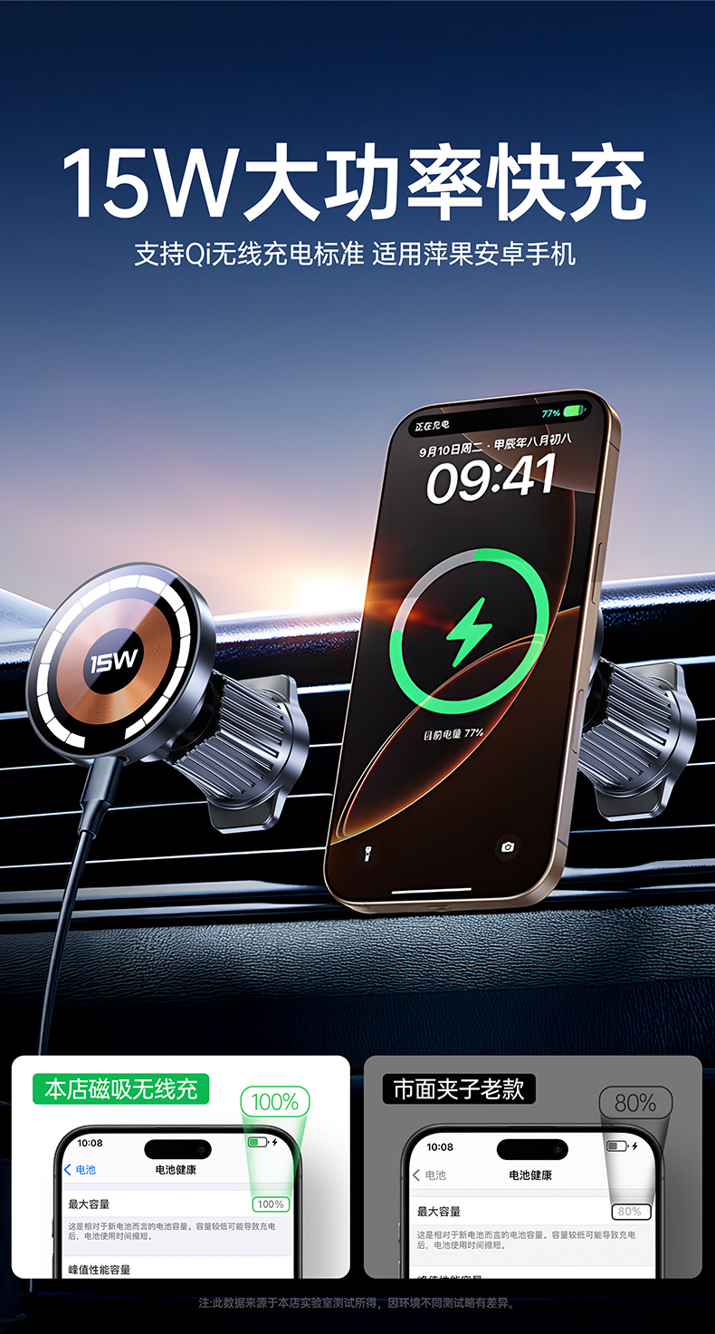 Mingcard Car Mobile Phone Holder Car 15W Wireless Charging Magnetic Air Outlet Charger Stand