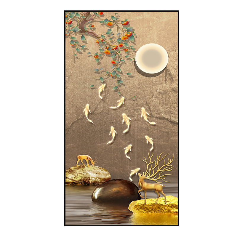 すべてがうまくいく、九魚図、玄関装飾画、廊下通路吊り絵、柿絵、玄関正面ドア壁画|undefined