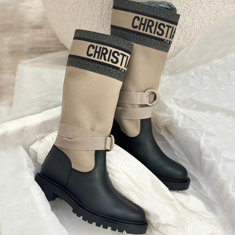 D family boots women's embroidered letters knight boots color matching but knee high knitted boots early autumn new women's boots D family boots women's embroidered letters knight boots color matching but knee high knitted boots early autumn new women's boots