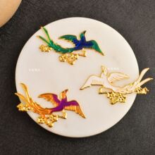 实用喜庆发簪配饰diy古风配件仿烧景泰蓝滴油喜雀金属片团扇材料