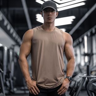 Summer New Muscle Men's Sports Leisure Running Fitness Exercise Elastic Quick-Drying Solid Color Sleeveless Vest Foreign Trade